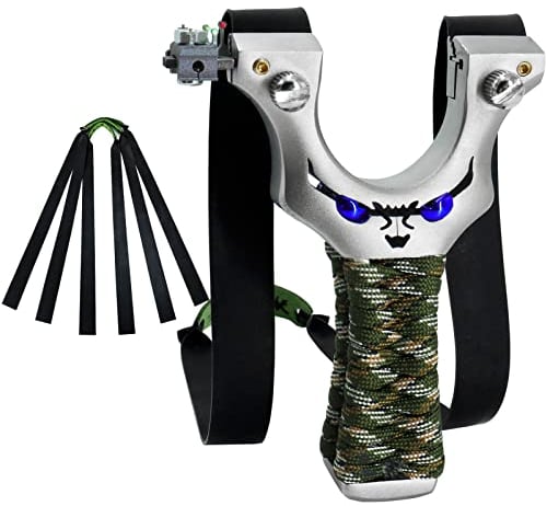 Obert Professional Hunting Slingshot, Powerful Stainless Steel Catapult with Fiber Aim Sight and Rubber Bands for Adult Outdoor Hunting Competition