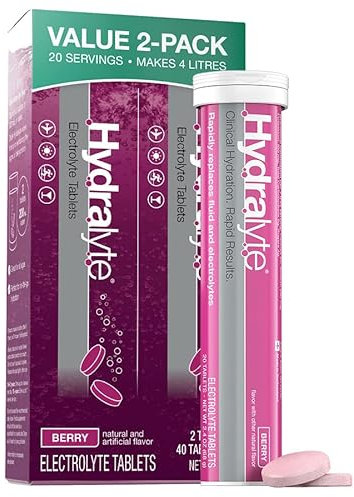 Hydralyte Effervescent Electrolytes - Multipack - Flavoured Tablets - Vegan - Gluten Free - Rapid Rehydration - Prevent Dehydration - Achieve Optimal Hydration (2 x 20, Berry)