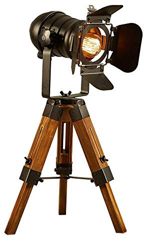 Lampada da terra vintage Tripod, lampada da studio, lampada da soffitto, lampada da scrivania con treppiede in legno regolabile E27 (la lampadina non è inclusa)