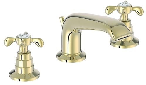 JACOB DELAFON - Mischbatterie 3 Löcher für Waschbecken Cléo Griffe mit Kreuzschlitzen – Beige-Gold