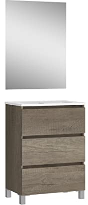 Baikal Conjunto de Mueble de Baño suspendido a la Pared con Fondo reducido, con Lavabo y Espejo, Tres cajones, Medidas de 50cm Nebraska