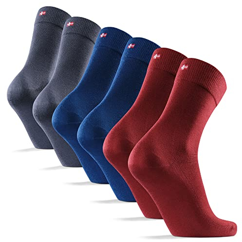 DANISH ENDURANCE Calzini Uomo Fibra di Bambù, Calze Classiche Eleganti in Bamboo, Calzini Estivi Traspiranti, 6 Paia, Multicolore (2x Blu, 2x Grigio, 2x Rosso Scuro), 43-47