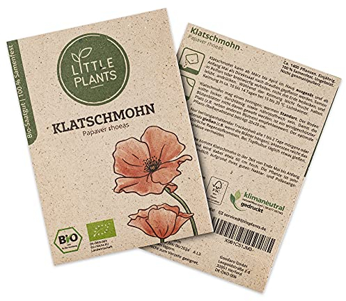 Little Plants BIO Klatschmohn Samen, 1400 Mohnsamen, hohe Keimrate, 100% Natürlich, BIO Samen Klatschmohn für Blumengarten Blumenbeet Hochbeet – BIO Mohnblumensamen Blumenwiese