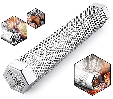 RoseFlower Acero Inoxidable Ahumador, Caja de Ahumador de Barbacoa, Generador de Humo Frío Accesorios para Barbacoa de Gas y Carbón de Leña para Exterior Jardín Hogar, Plata
