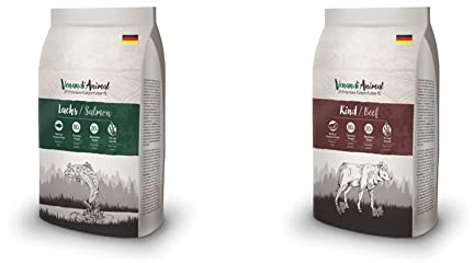 Venandi Animal Premium Trockenfutter für Katzen, Rind, getreidefrei mit viel frischem Fleisch, 1.5 kg & Premium Trockenfutter für Katzen, Lachs, getreidefrei mit viel frischem Lachs, 1.5 kg