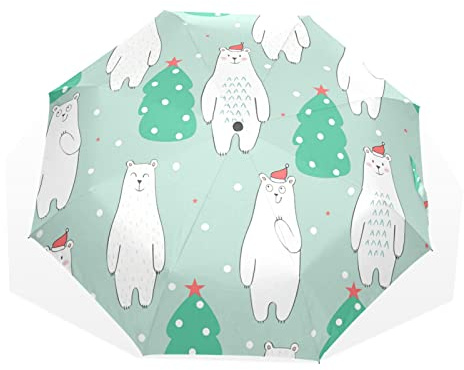Umbrella Winter Christmas Tree Bear Animal Windproof 3 Fold Umbrella for Women Men Girls Boys Unisex Ultralight Outdoor Travel Compact Umbrella