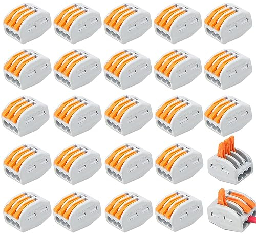 CEEYSEE 25 Pcs Compact Wire Connectors 3 Port Diy Electrical Connector Blocks Circuit Inline Splices Lever Nut Connector Quick Cable Clamp Spring Butt Terminal Connectors（3 Port ）