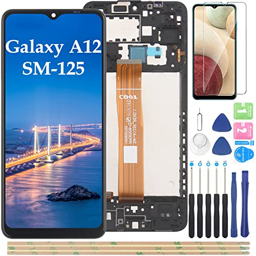 YHX-OU 6.5 Display Für Samsung Galaxy A12 SM-A125F A125M A125U LCD Display Touchscreen Ersatz Bildschirm mit Werkzeug + A12 Schutzfolie (Schwarz+Rehmen)
