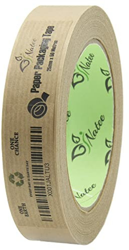 NATEE® Brown Kraft Paper Packaging Tape | Self Adhesive Eco-Friendly 25mm x 50m Roll | Recyclable & Biodegradable Paper Tape for Packing Parcels and Boxes | Brown Sticky Tapes Strong Heavy Duty (1)
