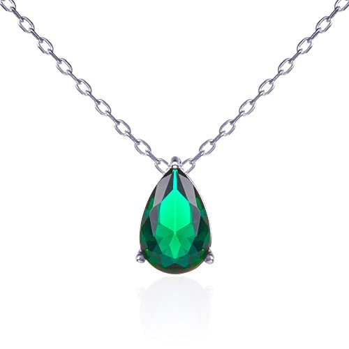 namana Birnenförmige Smaragdgrüne Anhänger-Halskette für Damen und Mädchen, Silber-Halsketten für Frauen mit einem grünen Stein, zierliche Teardrop Smaragdgrüne Halskette in 925 Sterling Silber