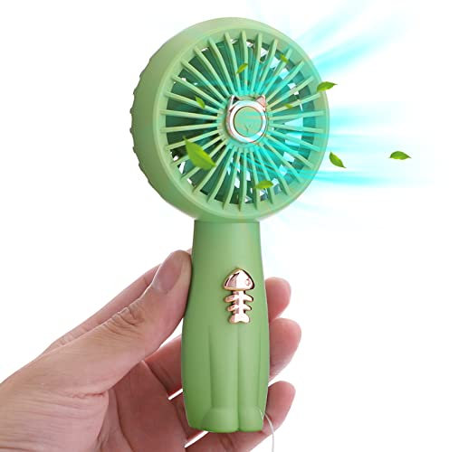 Ventilador portátil de mano, potente mini ventilador USB con batería recargable y luces LED, bonito ventilador eléctrico personal pequeño para la escuela de niños/viajes al aire libre
