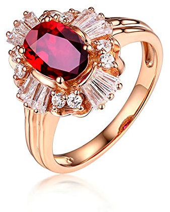 Gualiy 18K Rotgold Damen Ring, Rotgold Verlobungsring Damen Vintage Blume Ring mit Rubin und Diamant 1.2 Carat Damen Ringe Freundschaft Größe 49 (15.6)