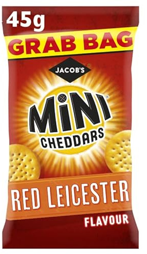 JACOB'S Mini Cheddars Red Leicester Grab Bag, 45 g (Pack of 30) | Crunchy & Tasty Cheesy Nibbles, Smoky BBQ Flavour, Perfect Snack for Any Occasion
