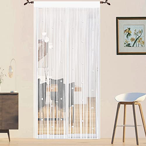 QiBoYuYe Beaded Door Curtain Fly Screen for Doors Window String Curtains Room Dividers Doorways Panel Living Bedroom Closet Drapes (white, 90x245cm)