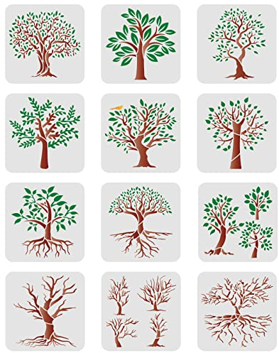 FINGERINSPIRE 12 Stück Baumschablonen 20x20cm Äste Schablonen Plastikbäume Äste Muster Schablonen Wiederverwendbare Baumschablonen Lebensbaum Schablonen für die Malerei auf Holz Boden Wand Fenster