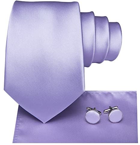 Hi-Tie Herren Krawatte Schwarz Paisley/Plaid/Streifen/Einfarbig Krawatten Set Einstecktuch Manschettenknöpfe Business Formal Hochzeit Meeting Geschenkbox,light purple solid