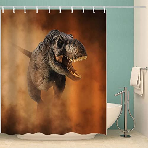 MOXINO Dinosaurier Duschvorhang Anti-Schimmel 180x180 cm Polyester Stoff Textil Waschbar Badvorhang 3D Retro Dino Motiv Design Duschvorhänge Wasserdicht Badezimmer Vorhänge mit 12 Haken
