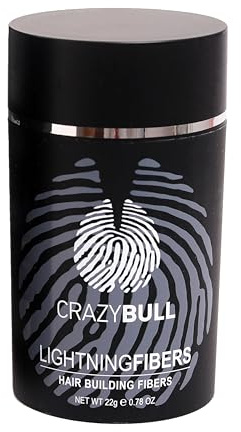 Hair Building Fibre - Long-Lasting, Easy Apply Hair Fibre Concealer for Thinning Hair & Bald Spots - Vegan & Cruelty-Free Hair Thickening Fibre for Men & Women - Crazy Bull, 22g, Dark Brown