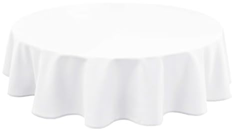 Hiasan Weiß Wasserabweisend Tischdecke aus Polyester,Rund180cm,Anti-Falten Tischtuch,geeignet für Küche,Restaurant,Hochzeit