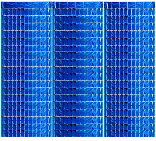Hayaww 3 Pcs Glitzer Vorhang Deko,Lametta VorhäNge Glitzer Funkeln VorhäNgen Dekoration Quadrat Metallic Lametta VorhäNge, 1x2m,FüR Hochzeit Verlobung Geburtstag Party BüHnendekor (Blau)