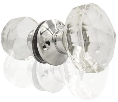 Selection of Door Knobs Set, Interior Doors, and Brass Large Elegant Design Cut Glass Mortice in Antique Brass Polished Lacquered, Chrome Finish, Comes with Hardware. (Octagonal Chrome)