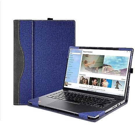 Case Cover for 14 inch 2-in-1 Laptop Lenovo Yoga 7i 7 14ARP8 14IRL8 14ARB7 14IAL7,PU Leather Bag Notebook Protective Shell Sleeve with Pen Holder (Navy Blue)