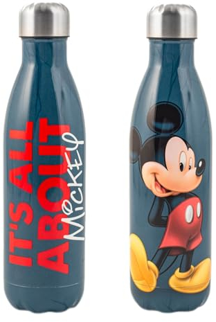 H&H Mickey One&Only Bottiglia Termica Bimbo, Borraccia in Acciaio Inox, Decorata, Lt 0,5, Ermetica, BPA Free