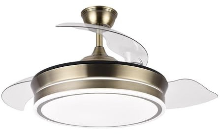 FABRILAMP AKUNADECOR - Ventilador de Techo Dorado Modelo BAYOMO S con Motor DC y 4 Aspas Retráctiles | Luz LED 59W | 3 Tonalidades | 6 Velocidades | Control Remoto | Función Invierno/Verano