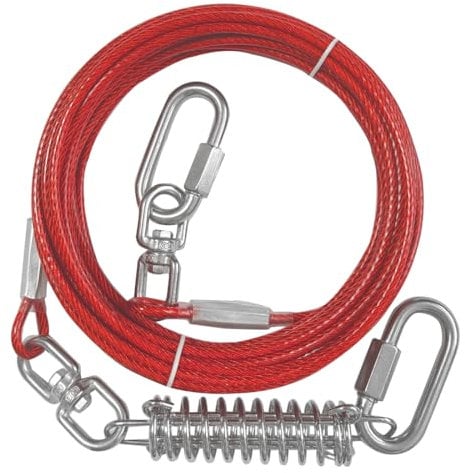 Miao Chuai Dog Tie Out Cable,10/15/20/30/40/50FT Dog Cable with Swivel Hook and Shock Spring,Heavy Duty Dog Leads for Yard Outdoor and Camping,Dog Lead Runner for Large Dogs (Red, 20ft 120Ibs)