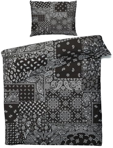 QEODAH Bandana Bettwäsche 220x240 Winter - Schwarz Weiß Paisley Bettbezug 220x240 3 Teilig - Wendebettwäsche & 2 Kissenbezug 80x80 cm - Weiche Mikrofaser Bettwäsche-Sets mit Reißverschluss