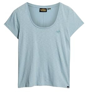 Superdry Damen Scoop Neck Tee C4-Basic Nicht bedrucktes T-Shirt (W), blau, 40