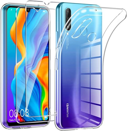 HQ-CLOUD® Coque pour Huawei P30 Lite Transparente Silicone en Gel TPU Souple + 2 Verre trempé Film Protection écran - Anti Rayures - Ultra Résistant Dureté 9H