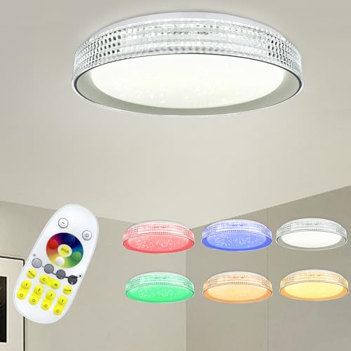 LARS360 LED Deckenleuchte Dimmbar RGB Farbwechsel 60W Deckenlampe Ceiling Lamp mit Fernbedienung IP44 Wasserdicht Sternenhimmel Lampe für Wohnzimmer Schlafzimmer Büro Küche Flur