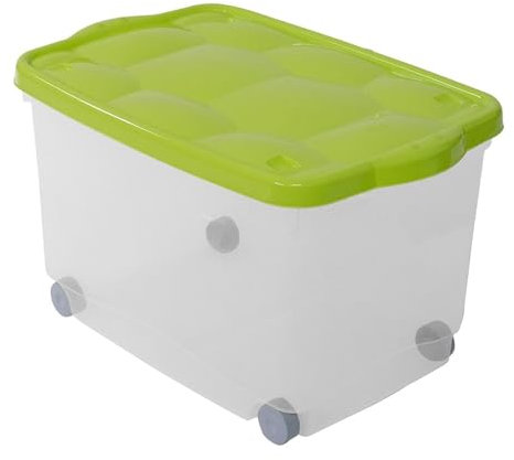 VIRSUS Contenitore Multiuso con Ruote 701, misura 60x40x36 cm e capacità 55 Lt, Porta biancheria Trasparente, Organizer con coperchio, box salvaspazio per Scarpe, Vestiti, Giocattoli (Verde)