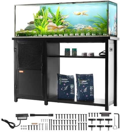 VEVOR Aquariumständer, 75 Gallonen Fischtankständer, 132 x 50 x 82 cm Schildkrötentankständer aus Stahl und MDF, 284 kg Tragkraft, Reptilientankständer mit Lagerschrank & Integriertem Netzteil