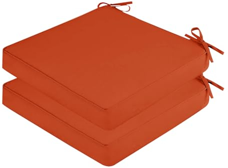 SK Studio 2er Set Stuhlkissen Outdoor wasserdicht Polsterauflage Stuhlauflage Kissen Sitzkissen Bezug abnehmbar mit Eckbändern Orange Rot, 40x40x5cm