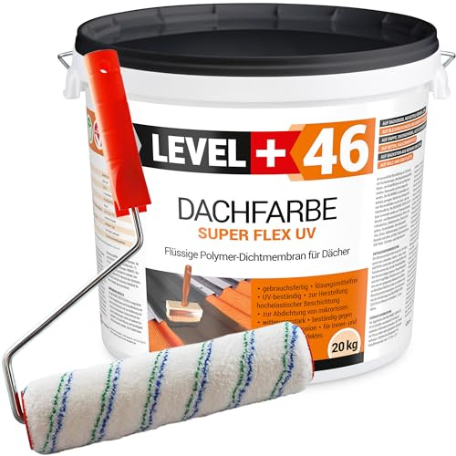 Dachfarbe 20kg Ziegelrot, Sockelfarbe, Dachlack, Dachsanierung | Flexibler Polymermembran Wetterbeständig + Farbroller 25cm Mikrofaser mit Bügel Set RM46