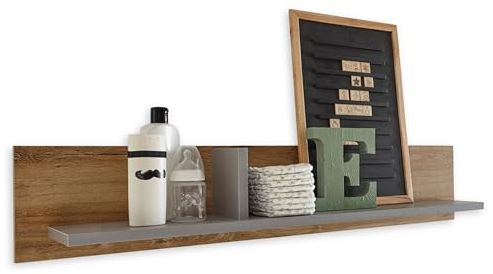 LARISSA Babyzimmer Wandboard in Bolton Oak Optik / Arktisgrau - Vielseitig einsetzbares Wandregal für Ihr Babyzimmer - 100 x 20 x 18 cm (B/H/T)