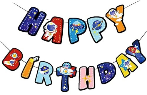 DazzJoy Weltraum Happy birthday Girlande, Weltraum Kindergeburtstag Deko, Girlande Geburtstag Planeten Deko, Weltall Geburtstagsgirlande Banner, Geburtstagsdeko Jungen, Kinder Birthday Decorations