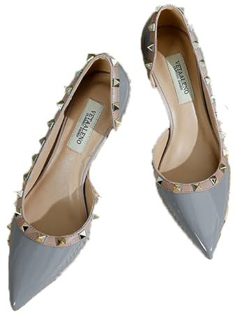 FamMe Damen-Pumps mit Nieten, seitlicher Schnitt, Nieten, Stiletto-High-Heels, spitzer Zehenbereich, Slip-On-Schuhe für Hochzeit, Abschlussball, Party,Blau,33