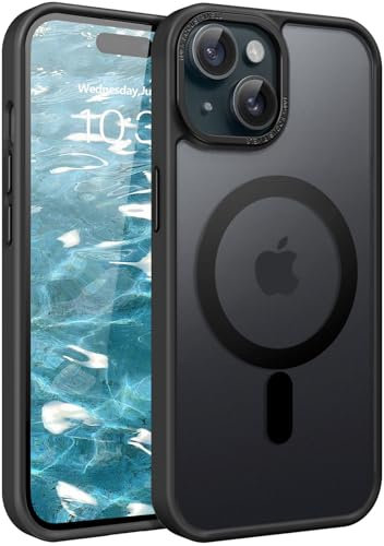 DUEDUE for iPhone 15 Plus Case Magnetic【Compatible with Magsafe】Military-Grade Shockproof Drop Protection, Strong Magnetic Anti-Scratch Translucent Matte Back Case Cover for iPhone 15 Plus 6.7, Black