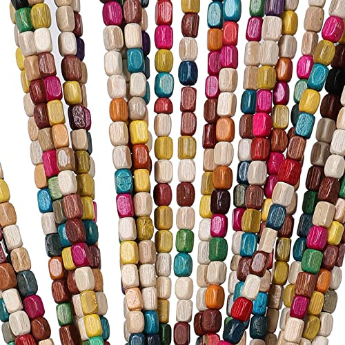ANMINY 52 Strands Bamboo Wood Beaded Curtain for Doorways 2 Panels 35 x 75 Rainbow Colorful Handmade Natural Wooden Boho Hippie Door Window Hanging Beads