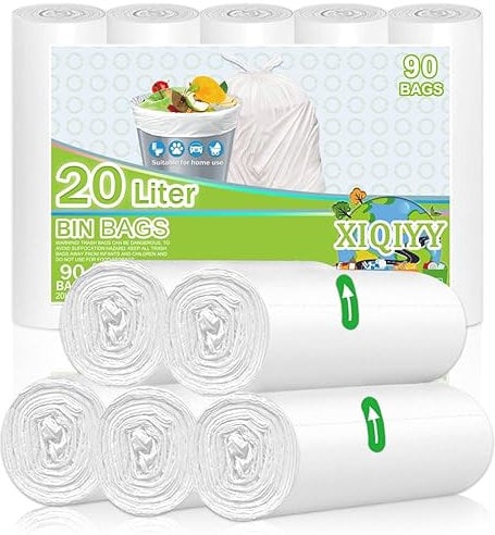 XIQIYY Bin Liners 20L Pedal Bin Bags White Trash Bags 90 Counts Garbage Bags for Kitchen Bathroom