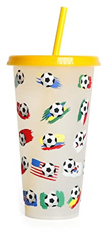 Reusable Football & Plastic-Tumblers Portable Straw Cup with Lid Travel Mug Color-Changing Beverage Cup