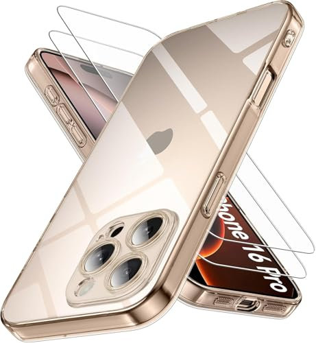 for iPhone 16 Pro Clear Case with 2 x Screen Protector Tempered Glass, [Ultra Slim] Scratch Resistant TPU Gel Rubber Soft Skin Silicone [Protective Case] Cover for iPhone 16 Pro
