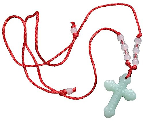 Ldabrye Collane da donna in pietra naturale con ciondolo a croce con ciondolo a croce con corda rossa regolabile da 33 cm gioielli alla moda collana delicata collana con ciondolo, vetro corda