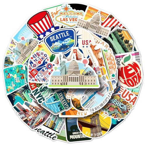 50 Stück USA Aufkleber Auto Laptop Telefon Gitarre Skateboard Motorrad Fahrrad America Stickers Set Vinyl Wasserdicht Aesthetic Aufkleber für Jugendliche Kinder Erwachsene