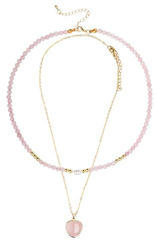 Mikovivi 2 Pezzi di Collane per Donna, Collana di Perline in Pietra Naturale e Collana con Ciondolo a Cuore Collana Fatta a Mano Collane Impilate alla Moda per Regalo da Donna