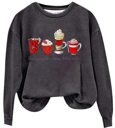 Weihnachtspulli Damen Langärmlige Tops Billig Sweater Rudolph Rentier Elfe Weihnachtspullover Rundhals Tunika Basic Tshirt Winterpullover+Damen Weihnachtspullover Damen XXL