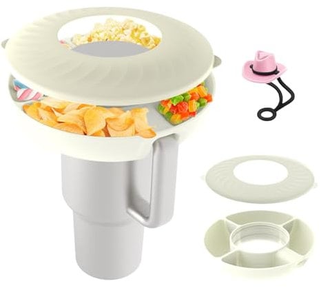 DYUEE Bandeja de 4 compartimentos de silicona, kit de accesorios para tazas Stanley y tapas para popote, accesorios de taza Stanley para vaso Stanley de 40 onzas con asa, bandeja de aperitivos